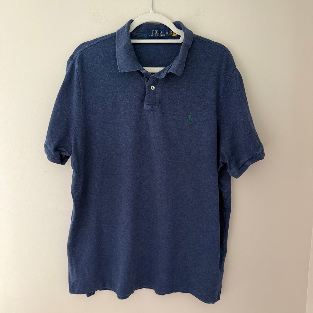 Polo Ralph Lauren Mens XL Blue Heather Cotton Short Sleeve Polo Shirt Green Pony